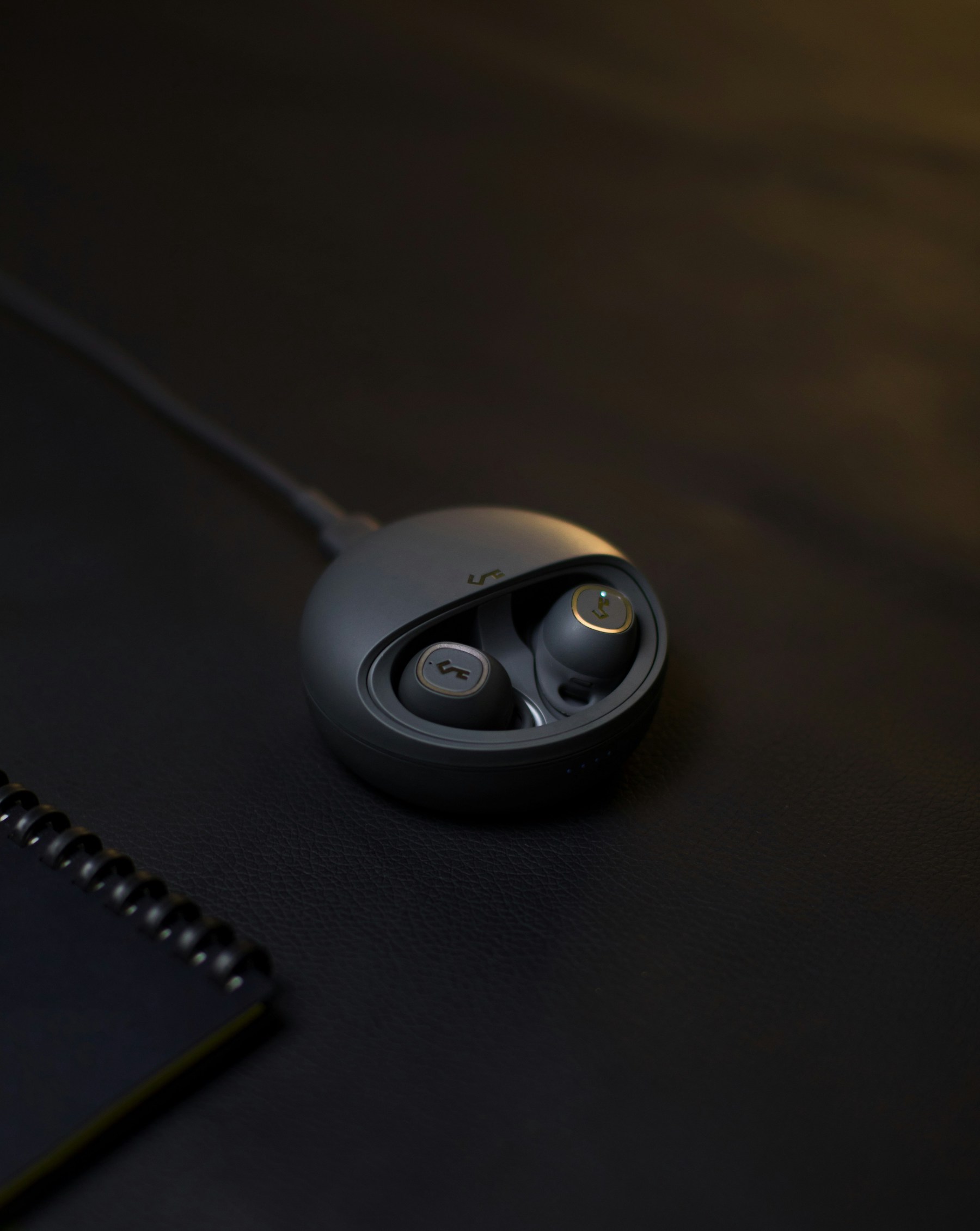 A pair of bluetooth headphones